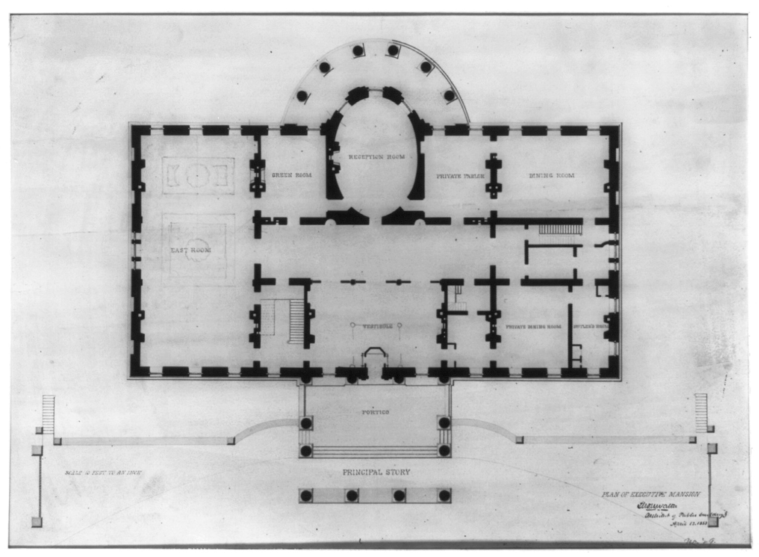 [The White House (Executive Mansion") D.C. Principal floor reflected ceiling Washington stairs, 2002719400 — historic image