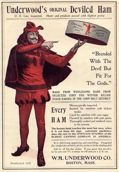 Underwood's Original Deviled Ham advertisement with devil figure