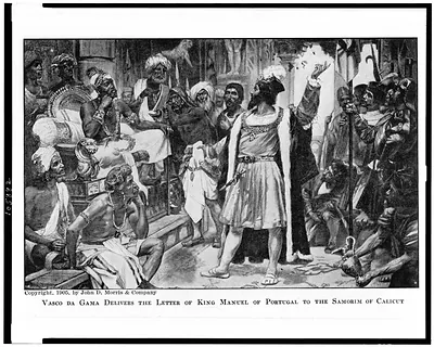 Vasco da Gama delivers the letter of King Manuel of Portugal to the Samorim of Calicut