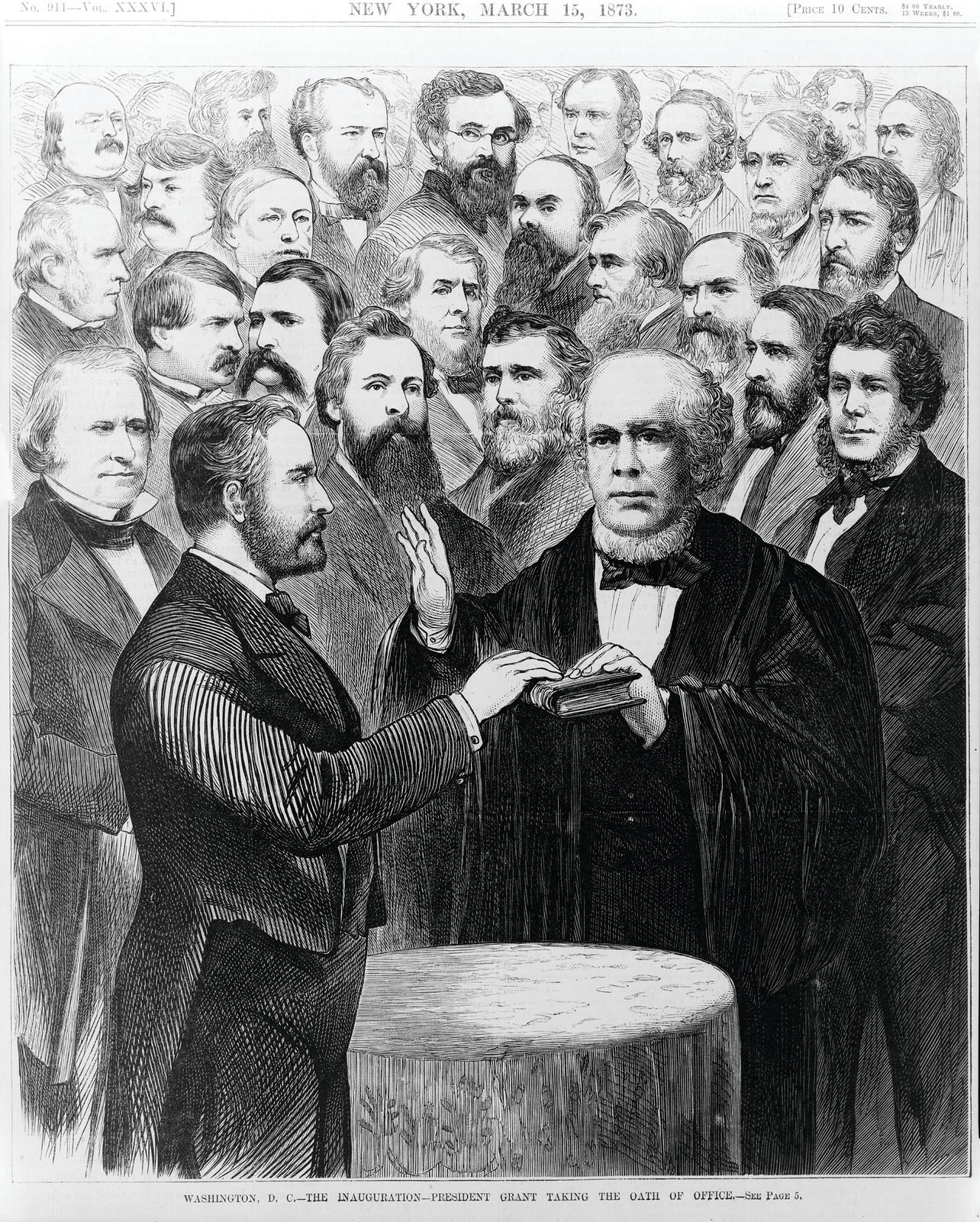 Washington D.C. - The Inauguration - President Grant taking the oath of office [March 4, 1873], 1873 — antique engraving