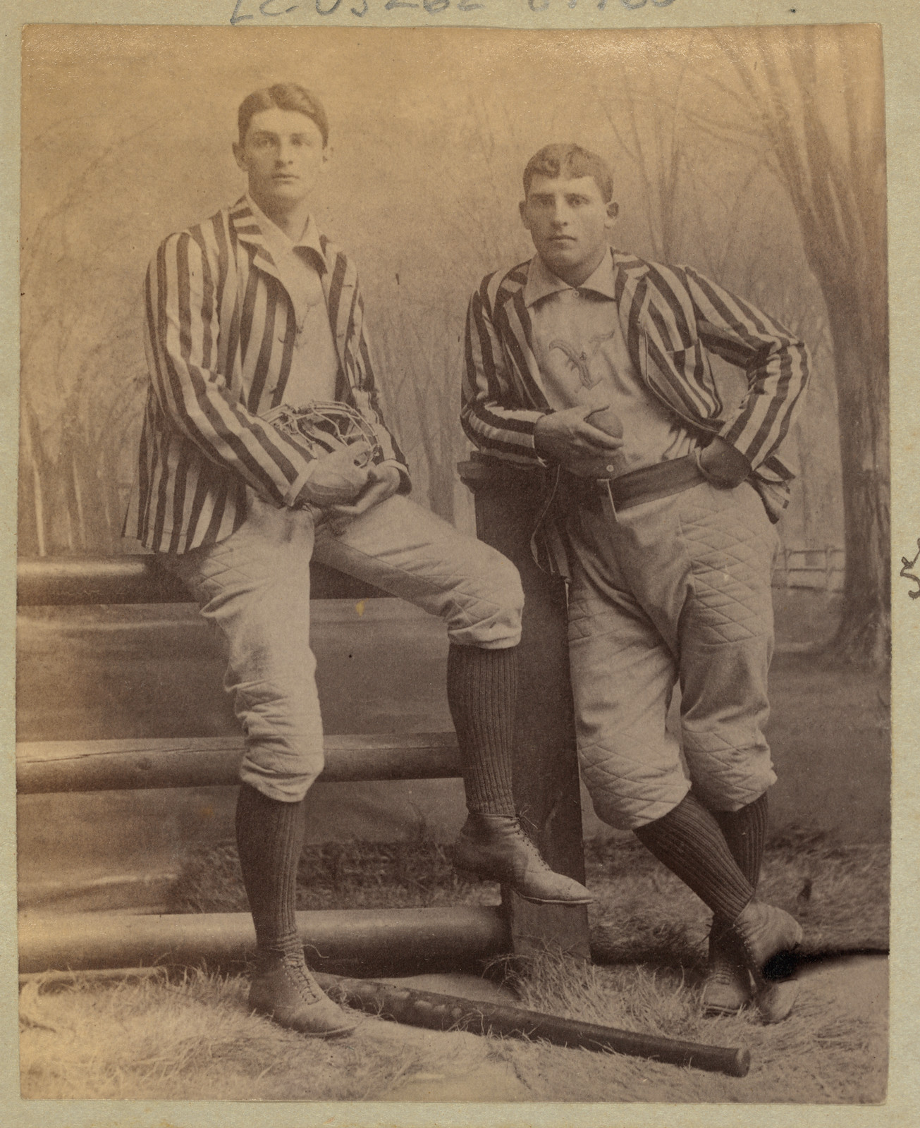 [Two baseball players, Stagg and Warner, Yale, posed, standing, full-length], [between 1889 and 1895(?)] — historic photograph