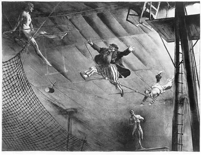 Clown acrobatics [in trapeze act]