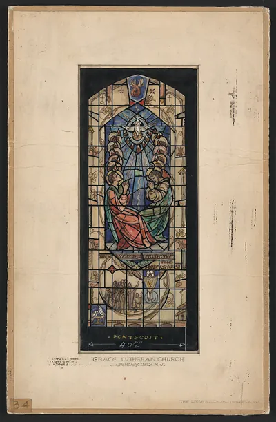 Pentecost stained glass window design, Grace Lutheran Church