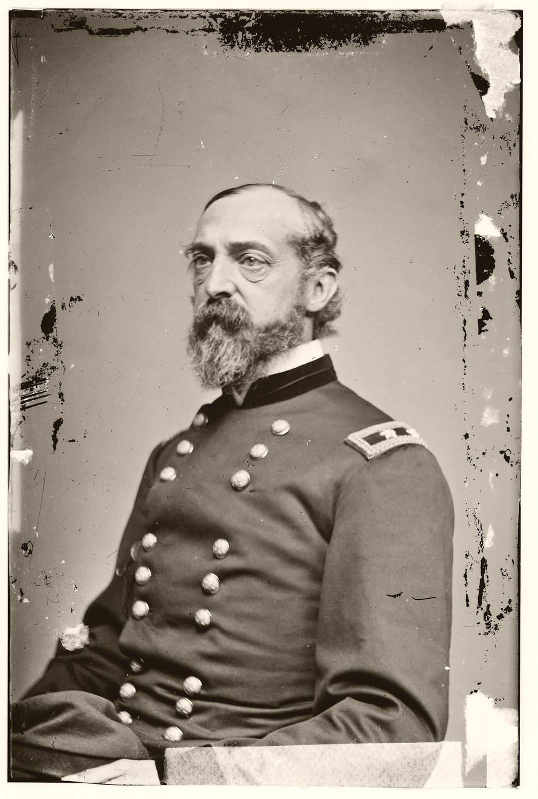 Bearded Union officer in uniform, seated studio portrait — historic image