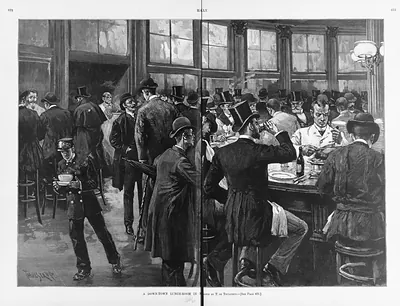 A Down-town lunch-room in New York / drawn by T. de Thulstrup.