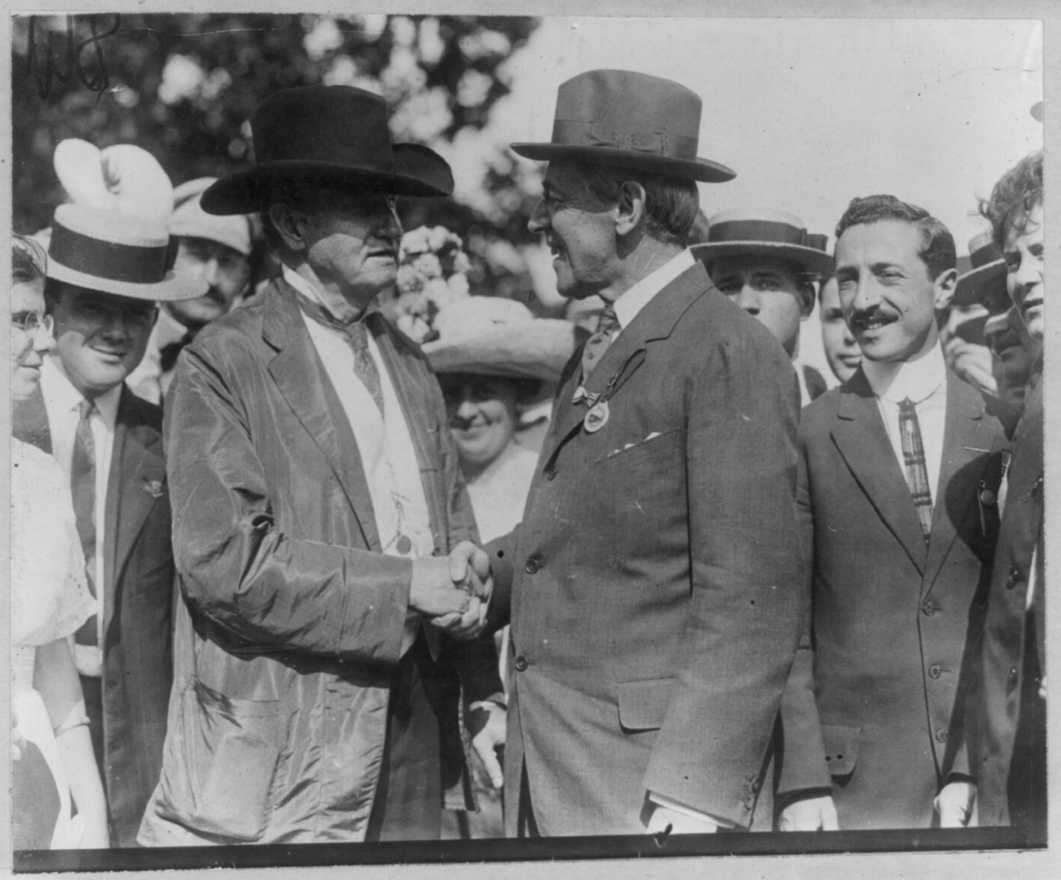 Governor Woodrow Wilson shaking hands with Benjamin Tillman, [no date recorded on caption card] — historic photograph