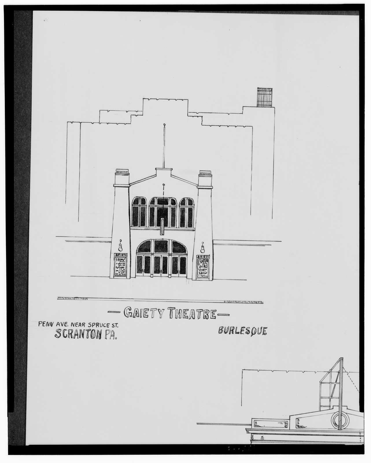 [Gaiety Theatre (Burlesque), Penn Ave. near Spruce St., Academy Theatre, Wyoming Ave. near Linden St., and Capitol Theatre, Penn Ave. near Spruce St., Scranton, Pennsylvania], And Engineering (ADE) Drawings — vintage poster