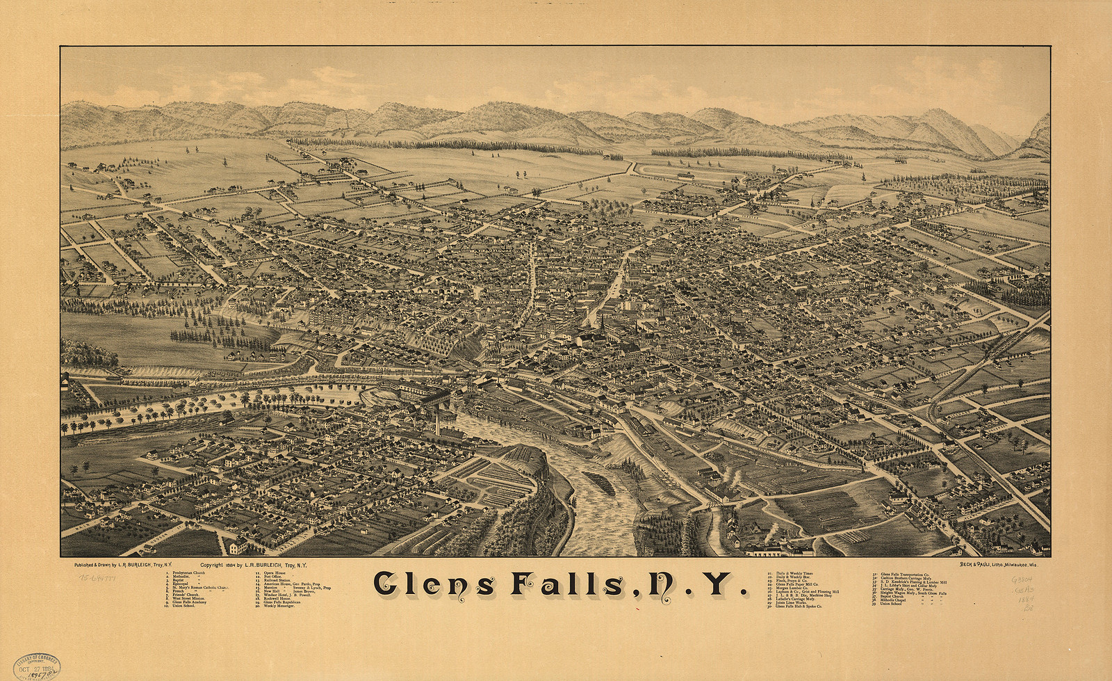 Glens Falls, New York, 1884, 1884 — antique map