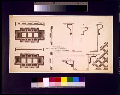 [United States Capitol (Washington, D.C.). Extension. Details of ceilings of attic story of connecting corridors] / W.B. Franklin, capt. top. engrs., in charge ; Tho. U. Walter, archt. Ex. U.S. Capitol, July 14, 1860.