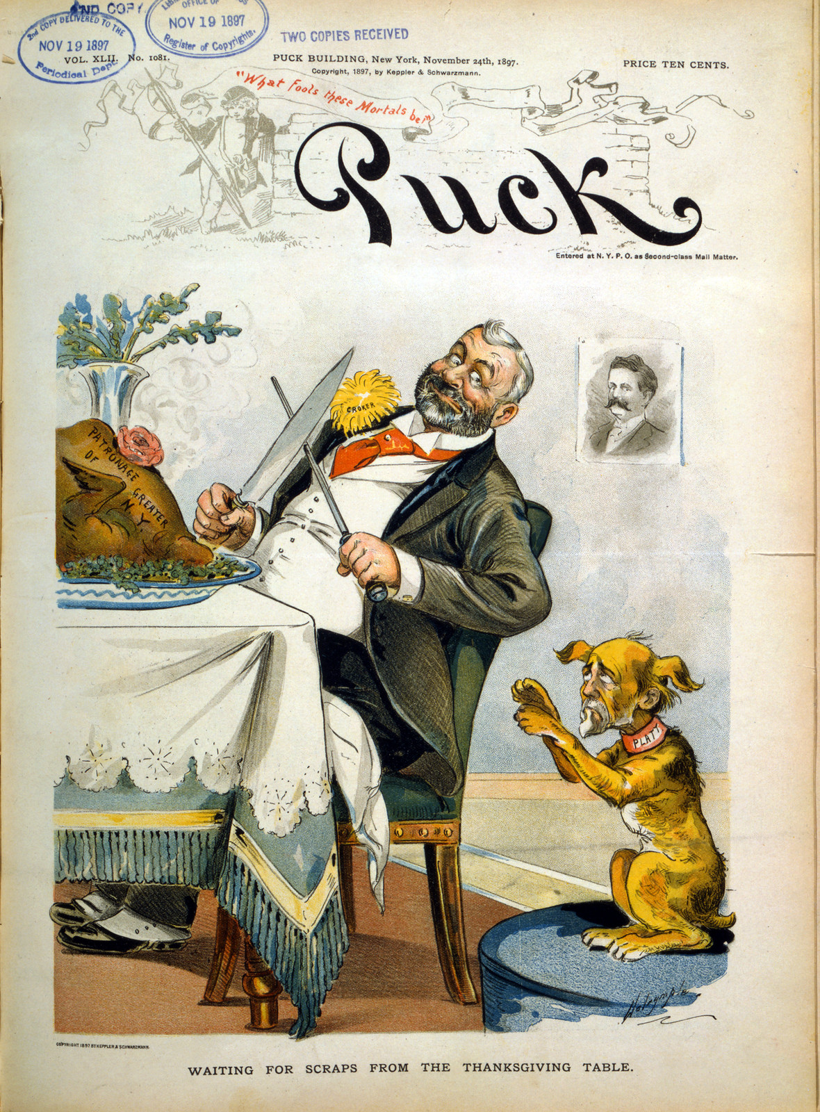 Waiting for scraps from the Thanksgiving table / Dalrymple., 1897 Nov. 24. — antique lithograph