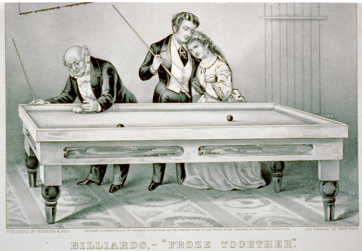 Billards-Froze together"", [New York] : Currier & Ives, 1874. — antique lithograph