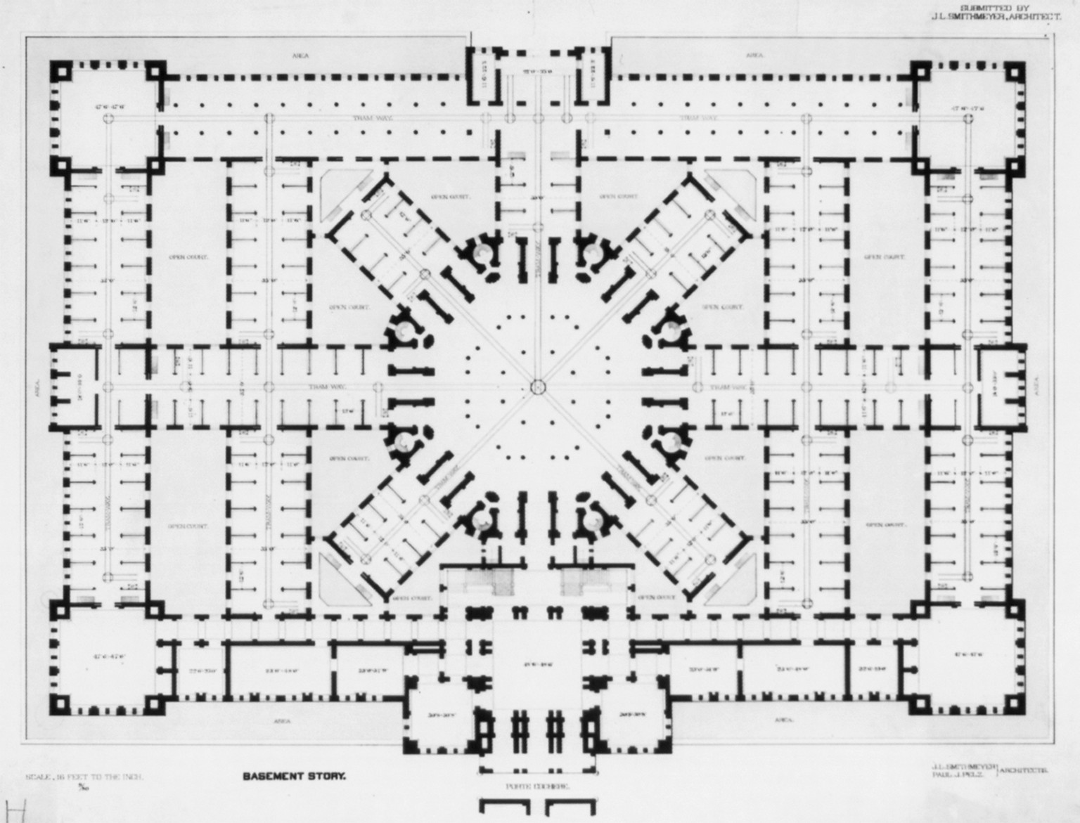 [Library of Congress, Washington, D.C. Basement story plan], and Engineering (ADE) Drawings" (http://www.loc.gov/rr/print/res/103_ade.html)." — historic drawing