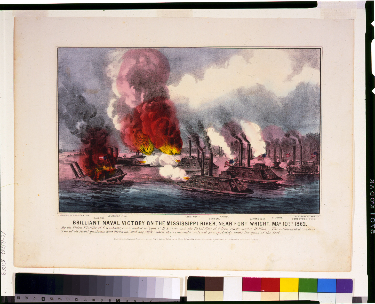 Brilliant naval victory on the Mississippi River, near Fort Wright, May 10th 1862, [New York] : Currier & Ives, 1862. — antique lithograph