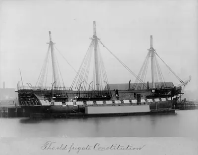 [The old frigate Constitution, side view, at dock]