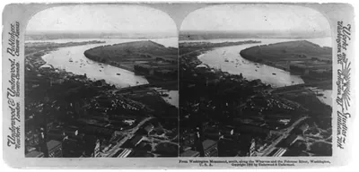 From Washington Monument, south, along the wharves and the Potomac River, Washington
