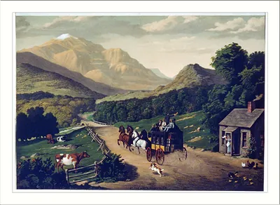 At the White Mountains: stagecoach on a mountain road