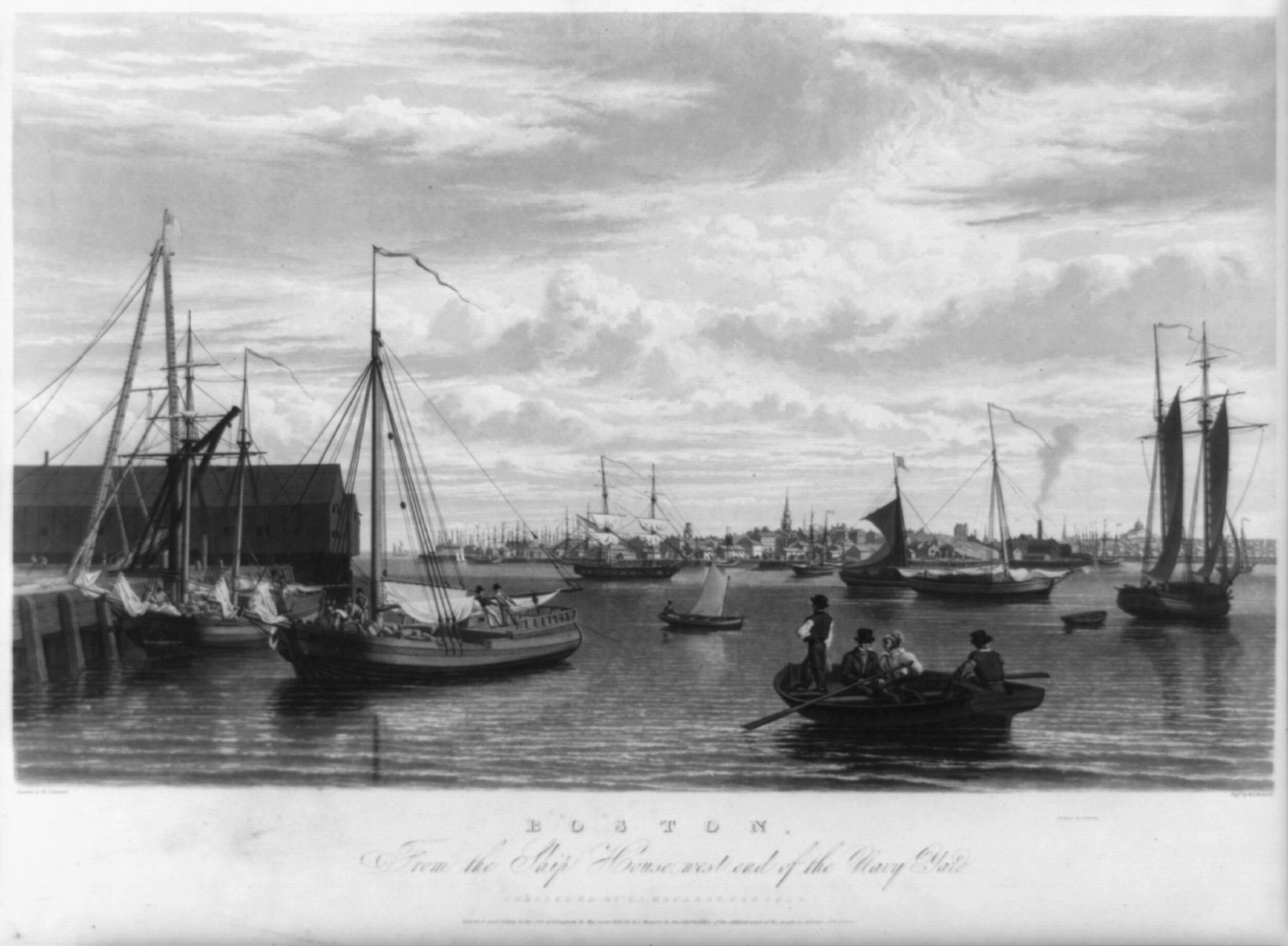 Boston, from the ship house, west end of the navy yard / painted by W.J. Bennett ; engd. by W.J. Bennett., New York : Published by H.I. Megarey, c1833 ( Printed by J. Neale) — historic print