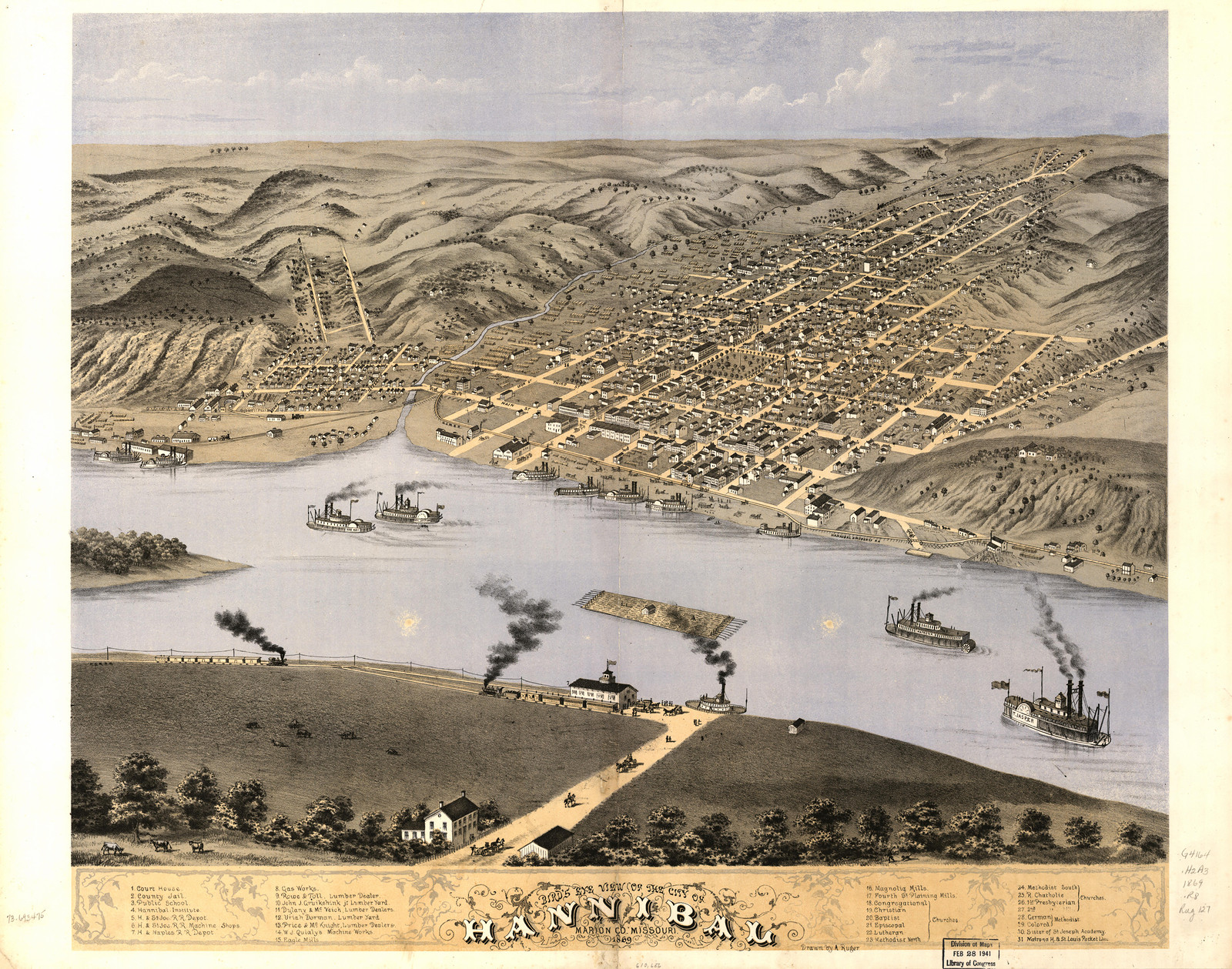 Hannibal, Missouri, 1869, 1869 — antique map
