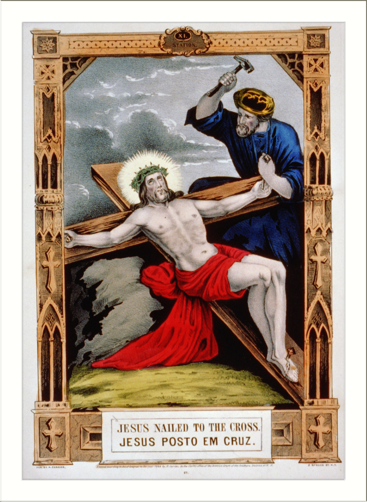Jesus nailed to the cross / Jesus posto em cruz, New York : Published by N. Currier, c1848. — antique lithograph