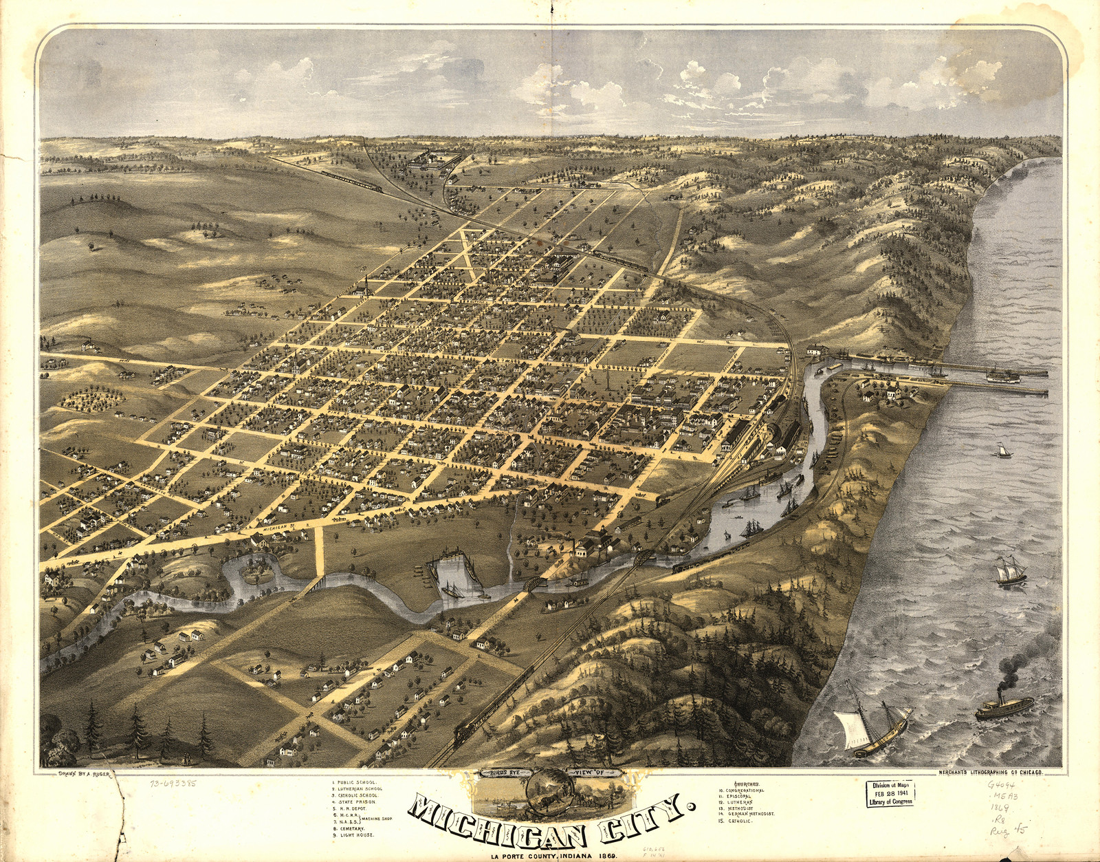 Michigan City, Indiana, 1869, 1869 — antique map