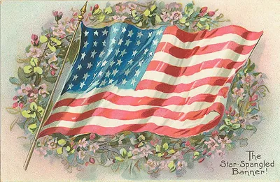 The Star-Spangled Banner flag postcard with blossoms