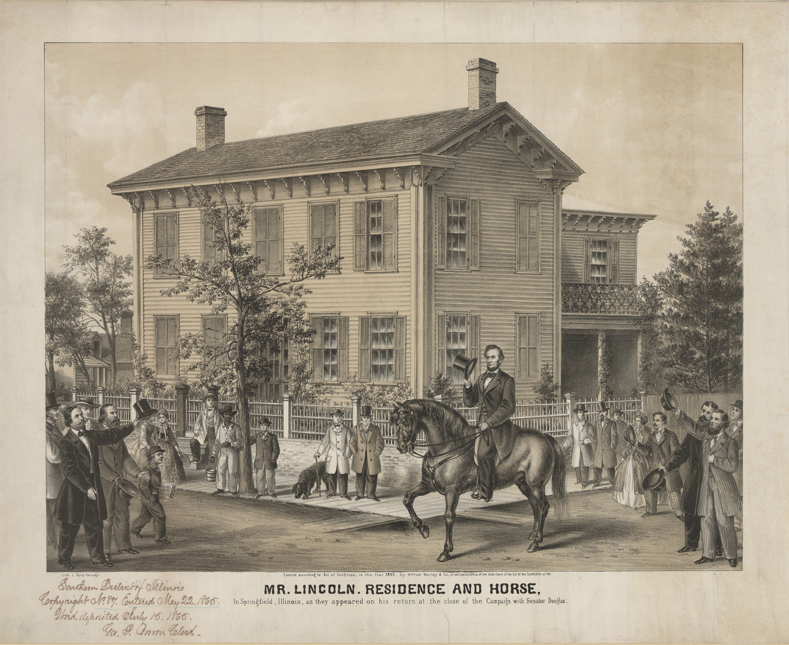 Mr. Lincoln Returns Home (After His Successful Campaign For The Presidency Of The United States In October, 1860), c. 1898 — antique lithograph