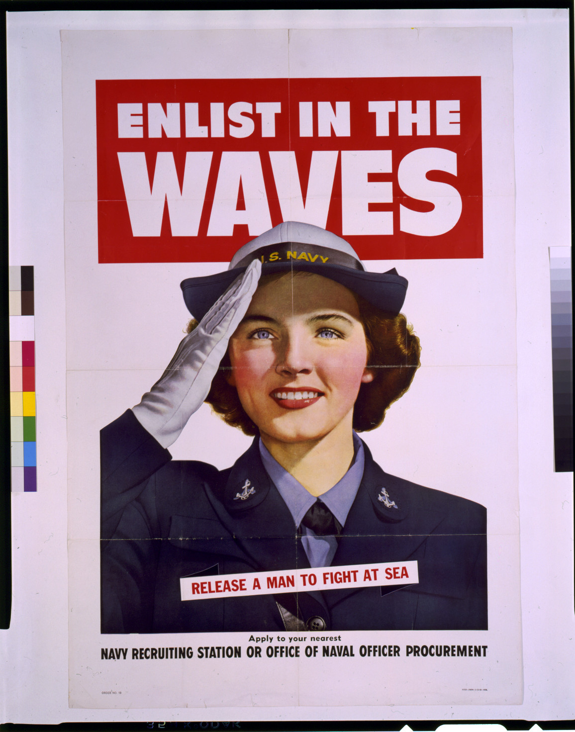 Enlist in the Waves release a man to fight at sea., [19]43. — vintage poster