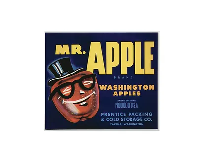 Mr. Apple Brand Washington Apples crate label, Prentice Packing