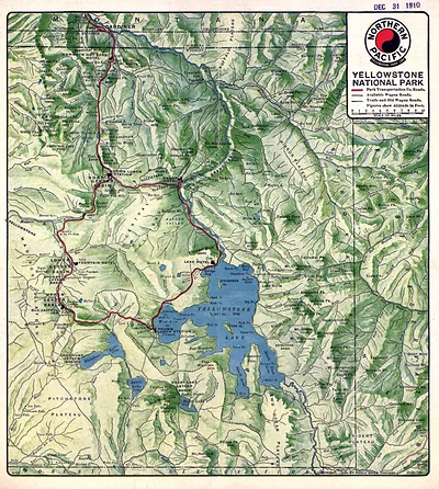 Northern Pacific Map of Yellowstone National Park, 1910