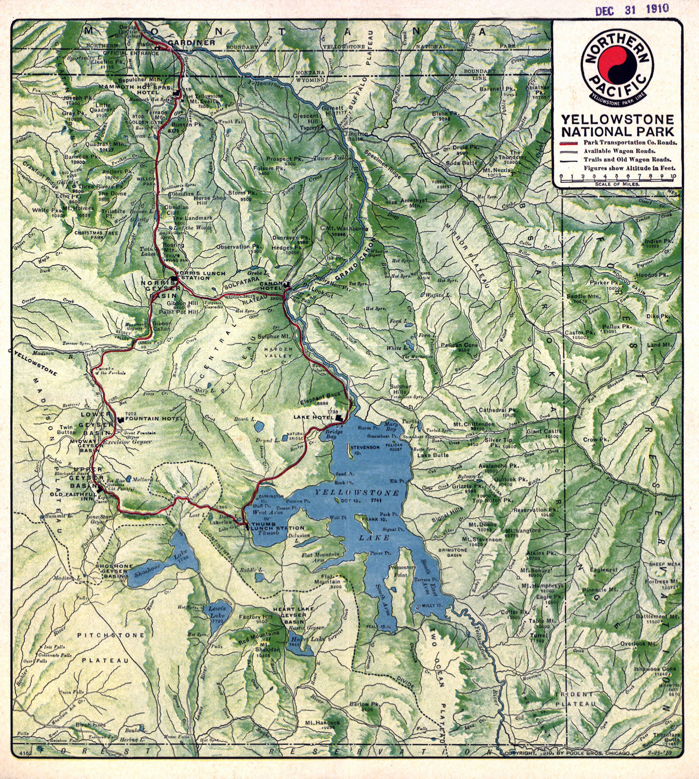 Northern Pacific Map of Yellowstone National Park, 1910, 1910 — antique map