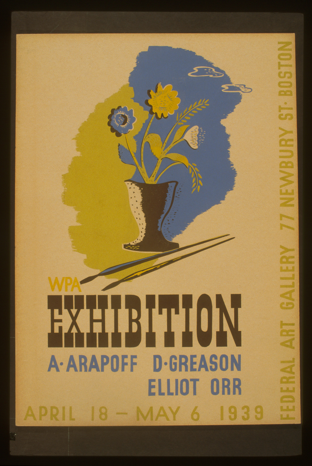 WPA exhibition A. Arapoff D. Greason Elliot Orr., 1939 — vintage poster