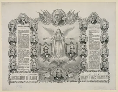 Declaration of Independence with Presidential Portraits, lithograph