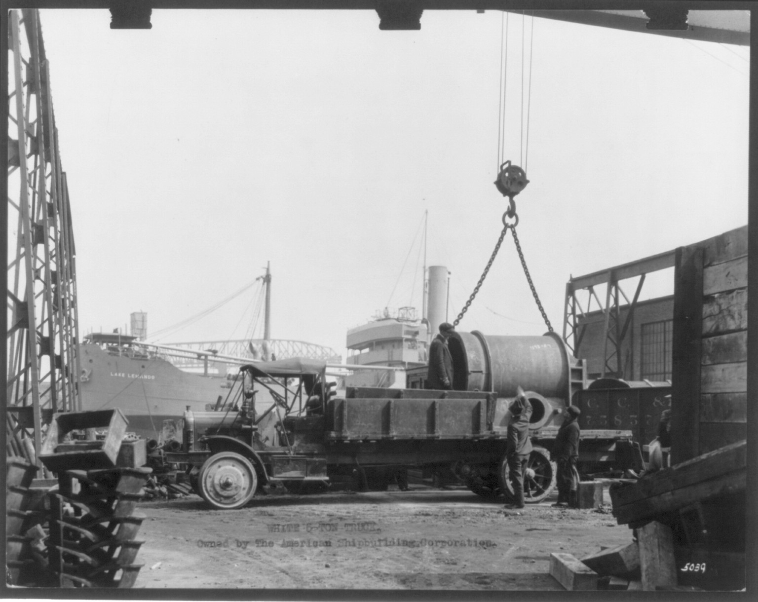 White 5-ton truck, owned by the American Shipbuilding Corp., 1918 — historic photograph