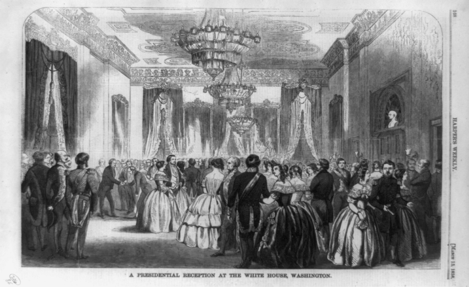 A Presidential reception at the White House, Washington, 1858 — antique engraving