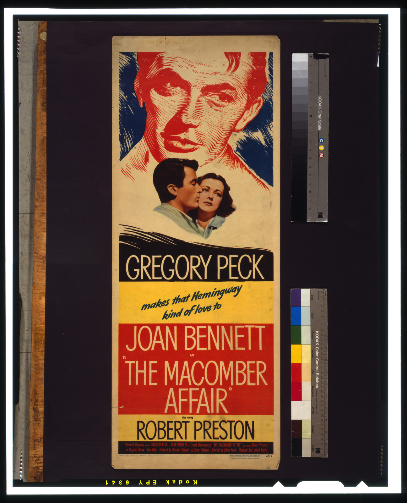 Gregory Peck makes that Hemingway kind of love to Joan Bennett in The Macomber Affair" Also starring Robert Preston.", c1947. — vintage poster