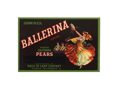 Ballerina Brand Selected California Pears crate label