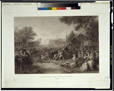 Vintage Americana Print - Raising the liberty pole,.painted, 1776 (2)
