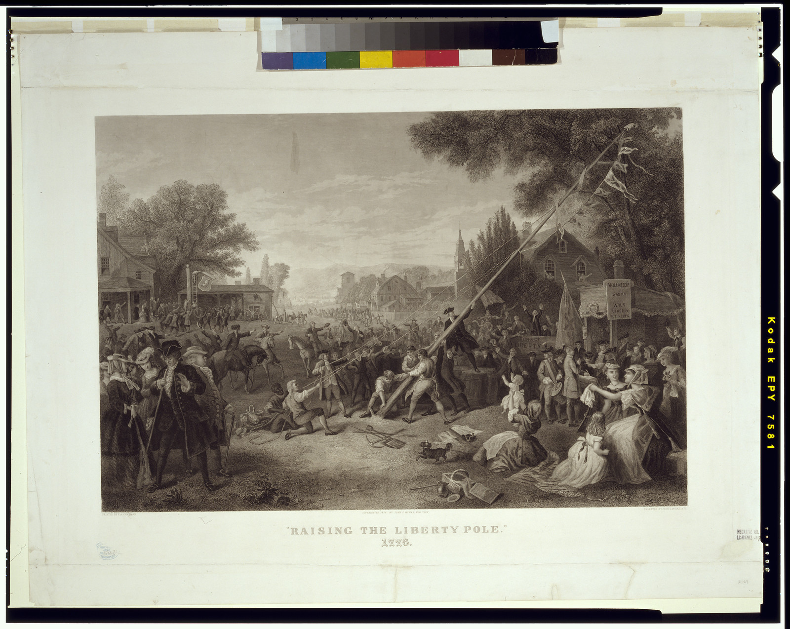 Vintage Americana Print - Raising the liberty pole,.painted, 1776 (2) — historic print