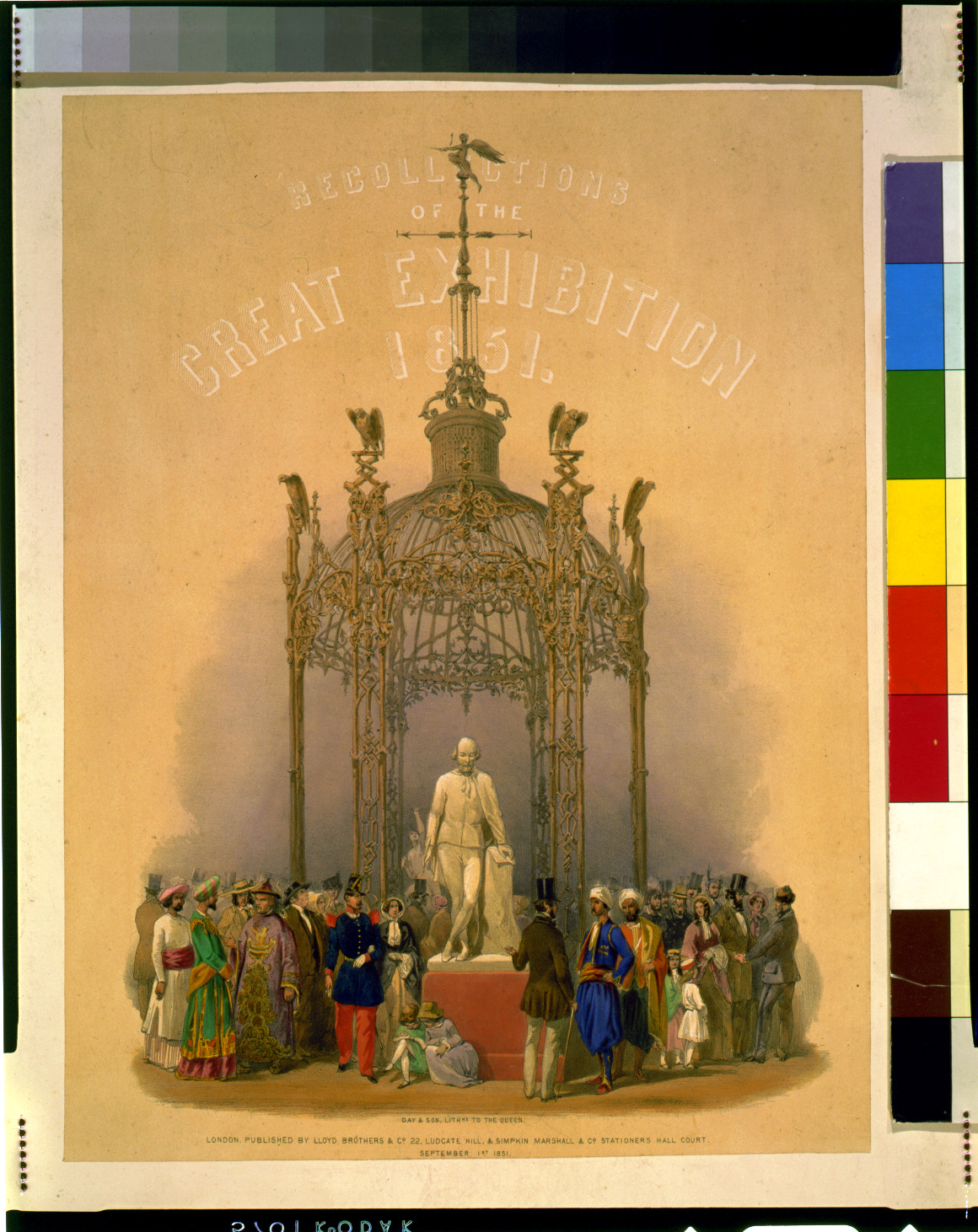 [Crowd around statue of William Shakespeare at the Great Exhibition, London, England] / Day & Son, lithrs. to the Queen., London : published by Lloyd Brothers & Co., 1851. — antique lithograph