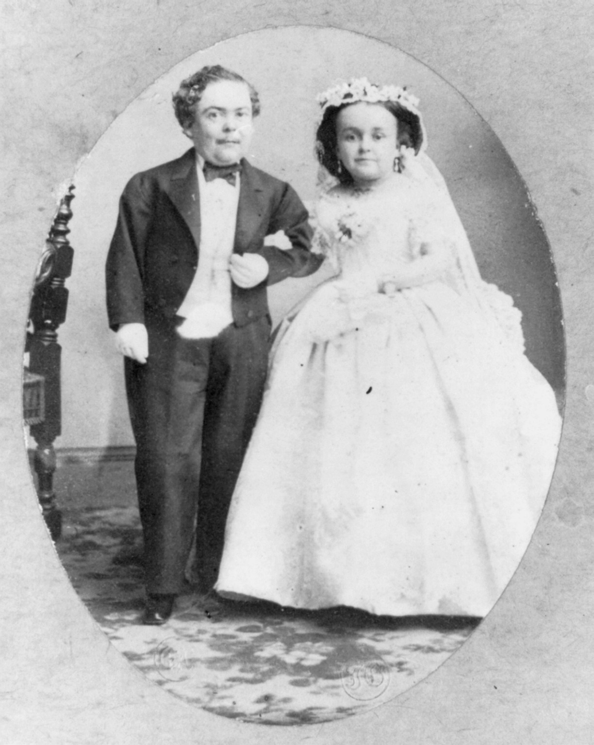 [Tom Thumb, 1838-1883, with wife in wedding costume] — historic photograph