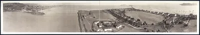 Aerial panoramic photograph of coastal fort and bay