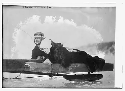 In cockpit of ice boat