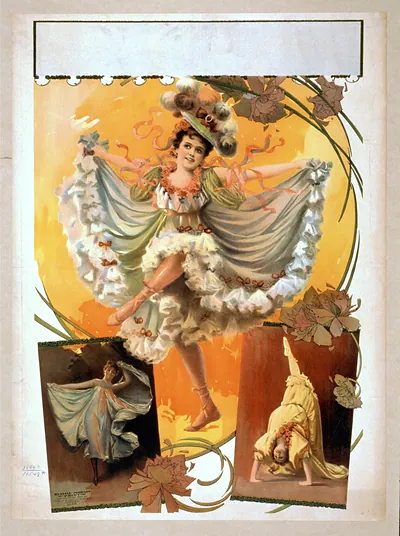 [Woman dancing in two scenes performing acrobatics in third]