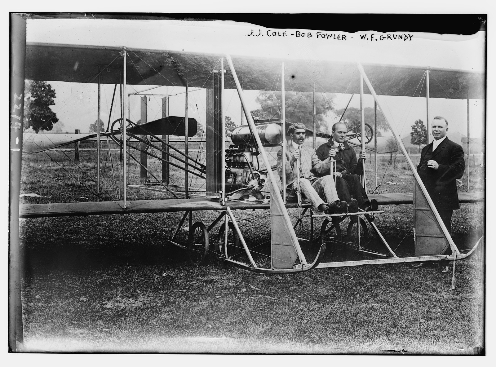 J.J. Cole; Bob Fowler; & W.F. Grundy plane, n/a — historic photograph