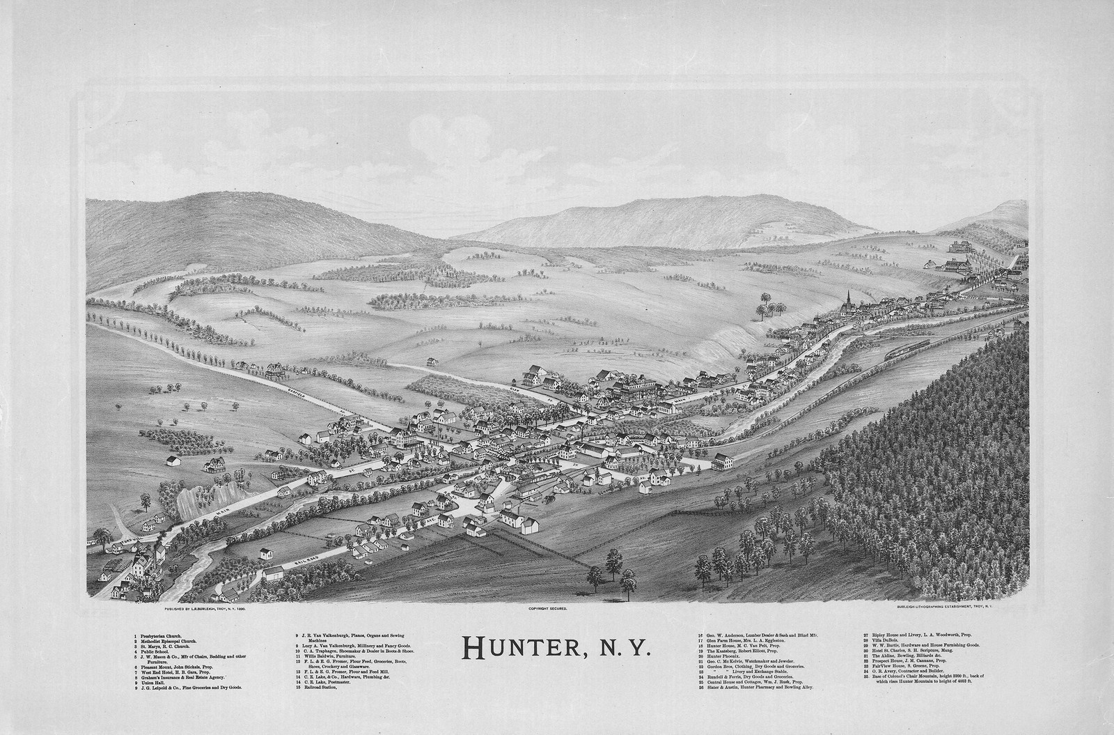 Hunter 1890 bw, New York, 1890 — antique map