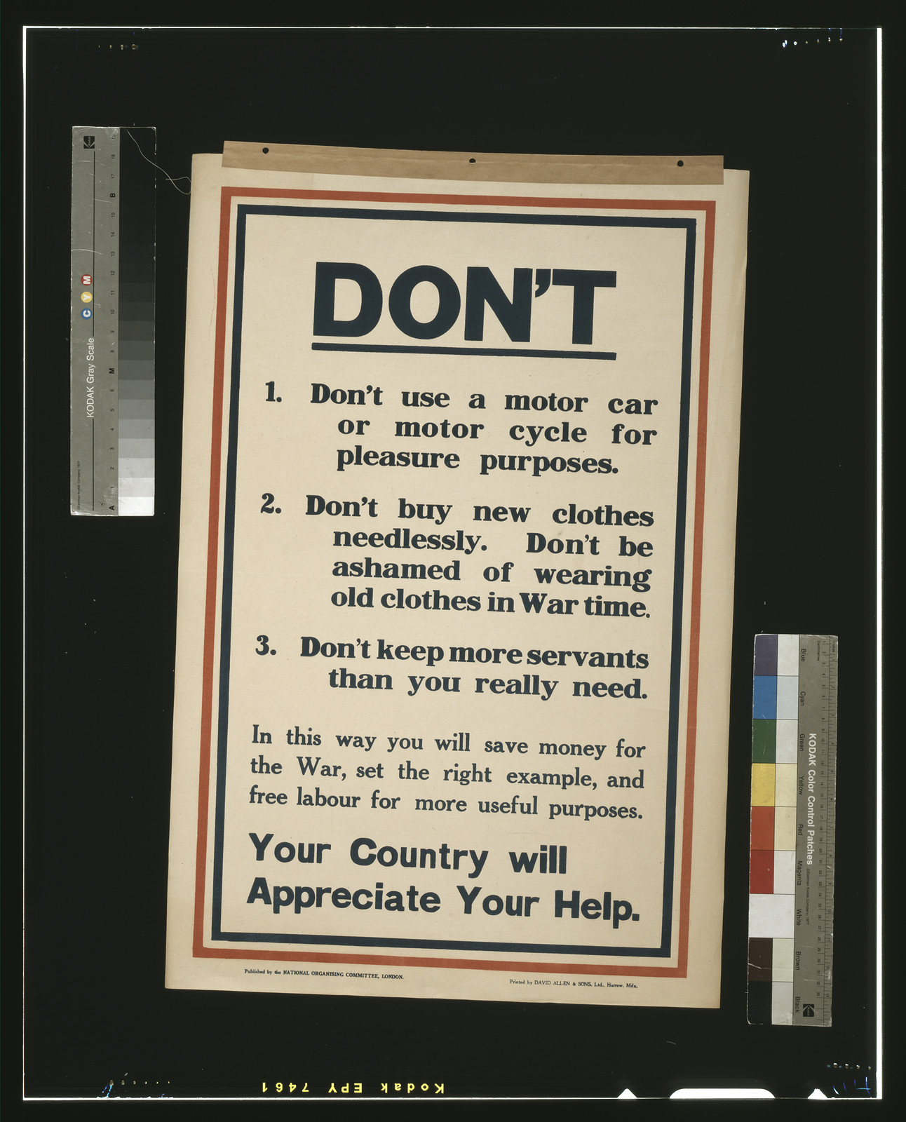 Don't / printed by David Allen & Sons, Ltd., Harrow, Mdx., London : National Organising Committee, 1917] — vintage poster