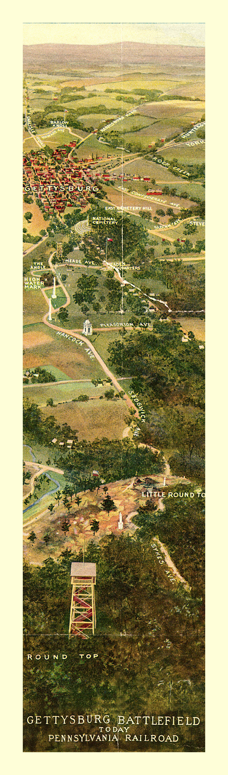 Gettysburg Battlefield Today, Pennsylvania Railroad — historic image