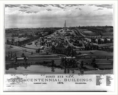 Bird's eye view, Centennial buildings, Fairmont Park, Philadelphia. 1876