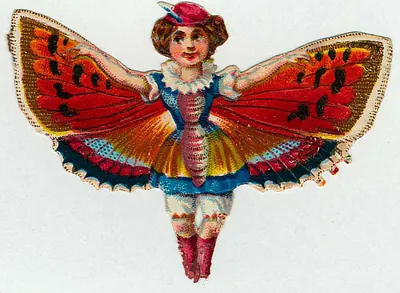 Winged girl with butterfly wings, die-cut scrap