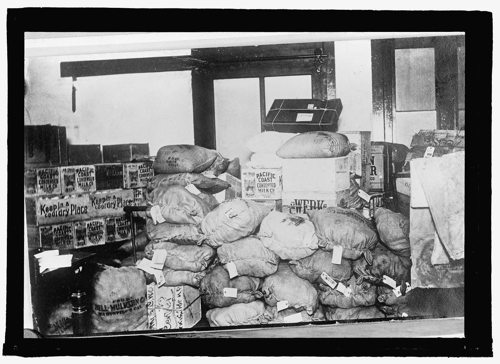U.S. Mail, interior of R.R. car, [between 1909 and 1940] — historic photograph